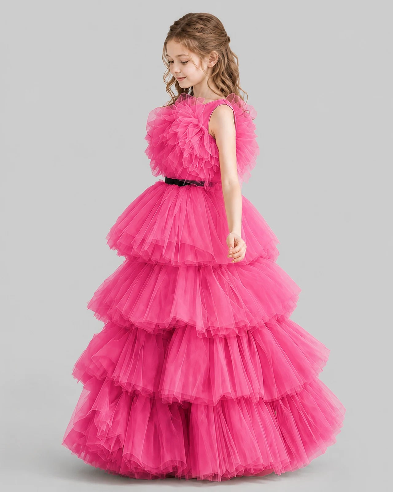 Hot Pink Ball Gown Girls Pageant Dresses Side