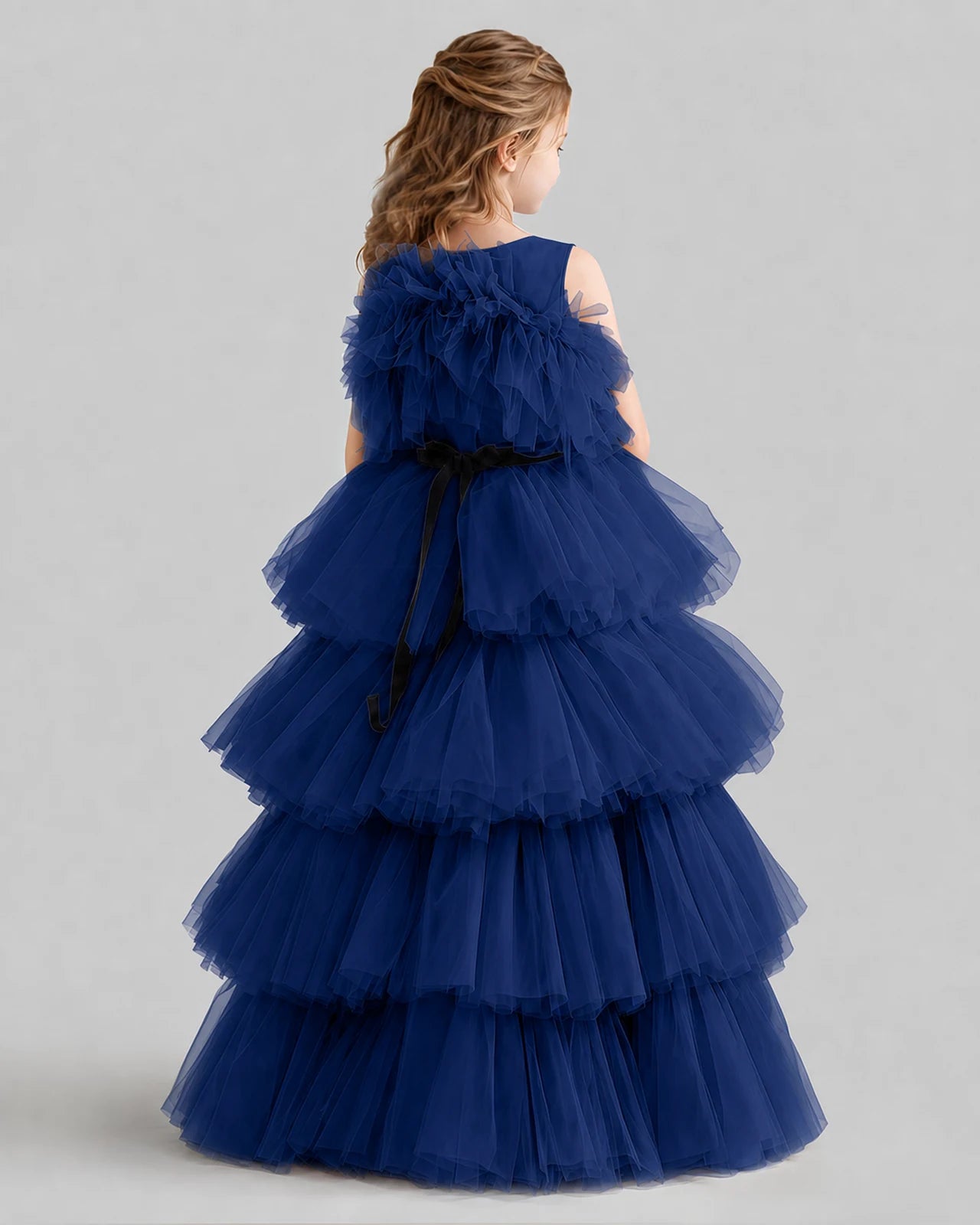 Navy Blue Ball Gown Girls Pageant Dresses Back