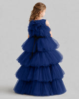 Navy Blue Ball Gown Girls Pageant Dresses Back