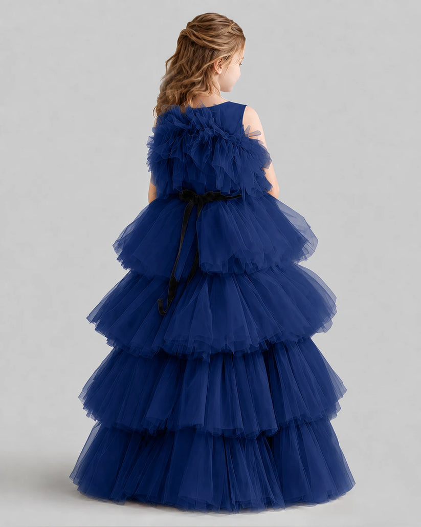 Navy Blue Ball Gown Girls Pageant Dresses Back