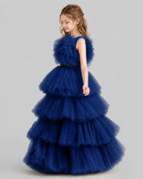 Navy Blue Ball Gown Girls Pageant Dresses Side