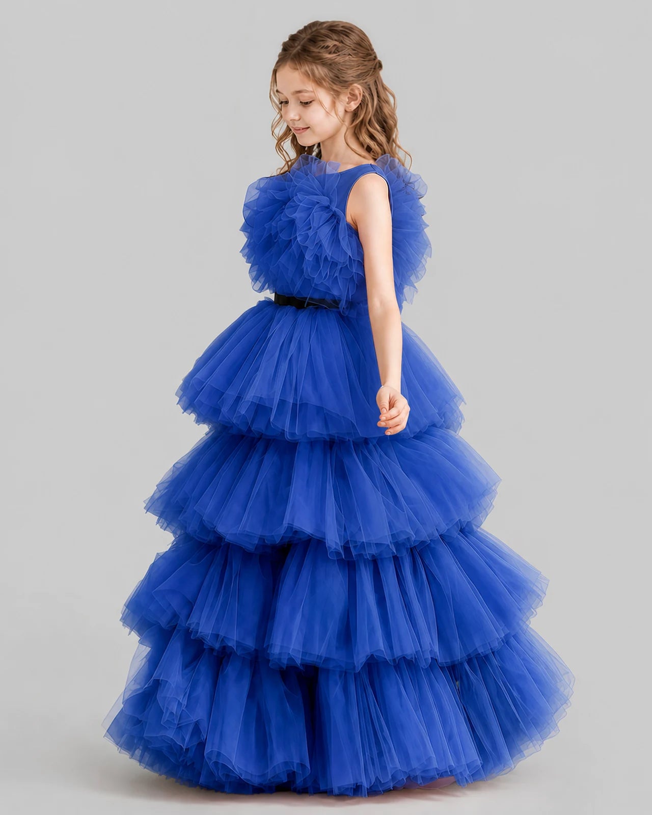 Royal Blue Ball Gown Girls Pageant Dresses Side