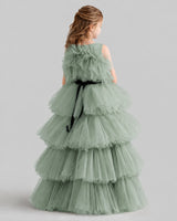 Sage Green Ball Gown Girls Pageant Dresses Back