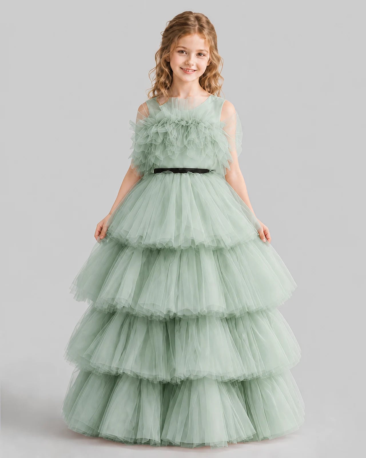 Sage Green Ball Gown Girls Pageant Dresses Front