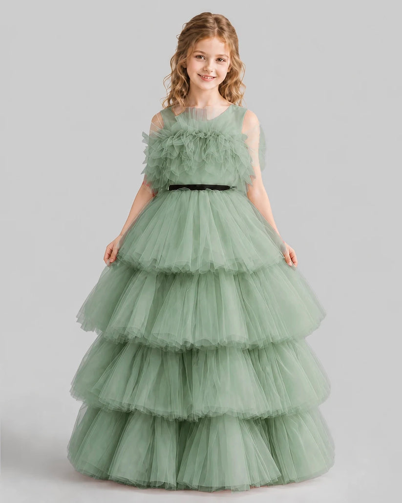 Sage Green Ball Gown Girls Pageant Dresses Front