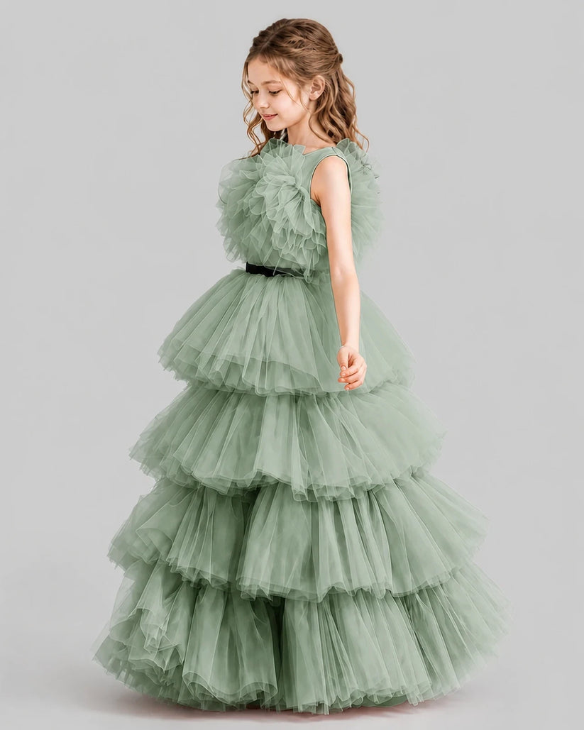 Sage Green Ball Gown Girls Pageant Dresses Side