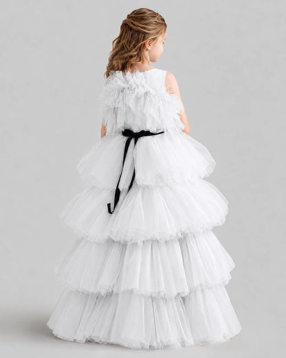 White Ball Gown Girls Pageant Dresses Back