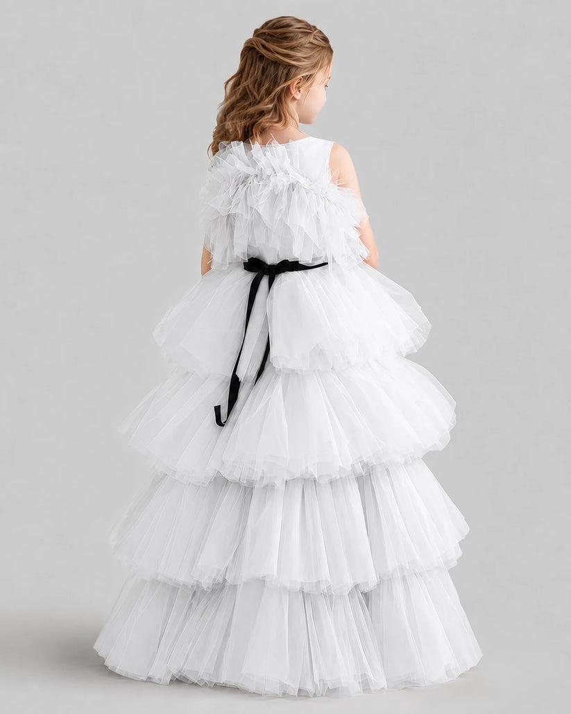 White Ball Gown Girls Pageant Dresses Back