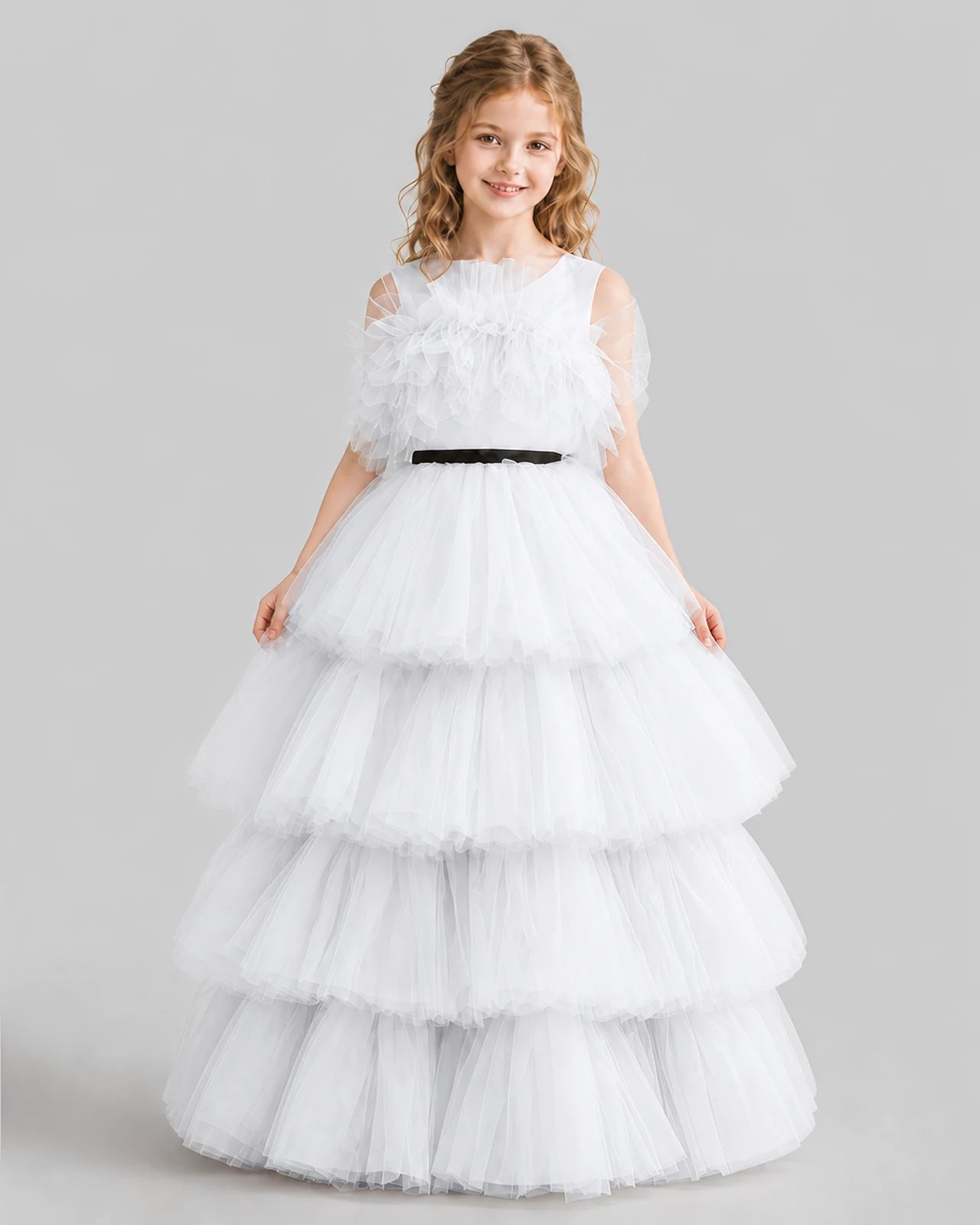 White Ball Gown Girls Pageant Dresses Front