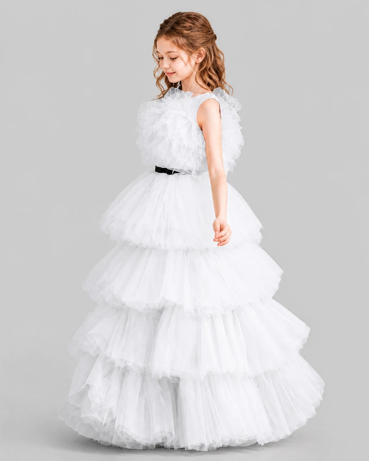 White Ball Gown Girls Pageant Dresses Side