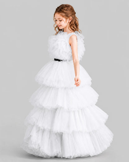 White Ball Gown Girls Pageant Dresses Side