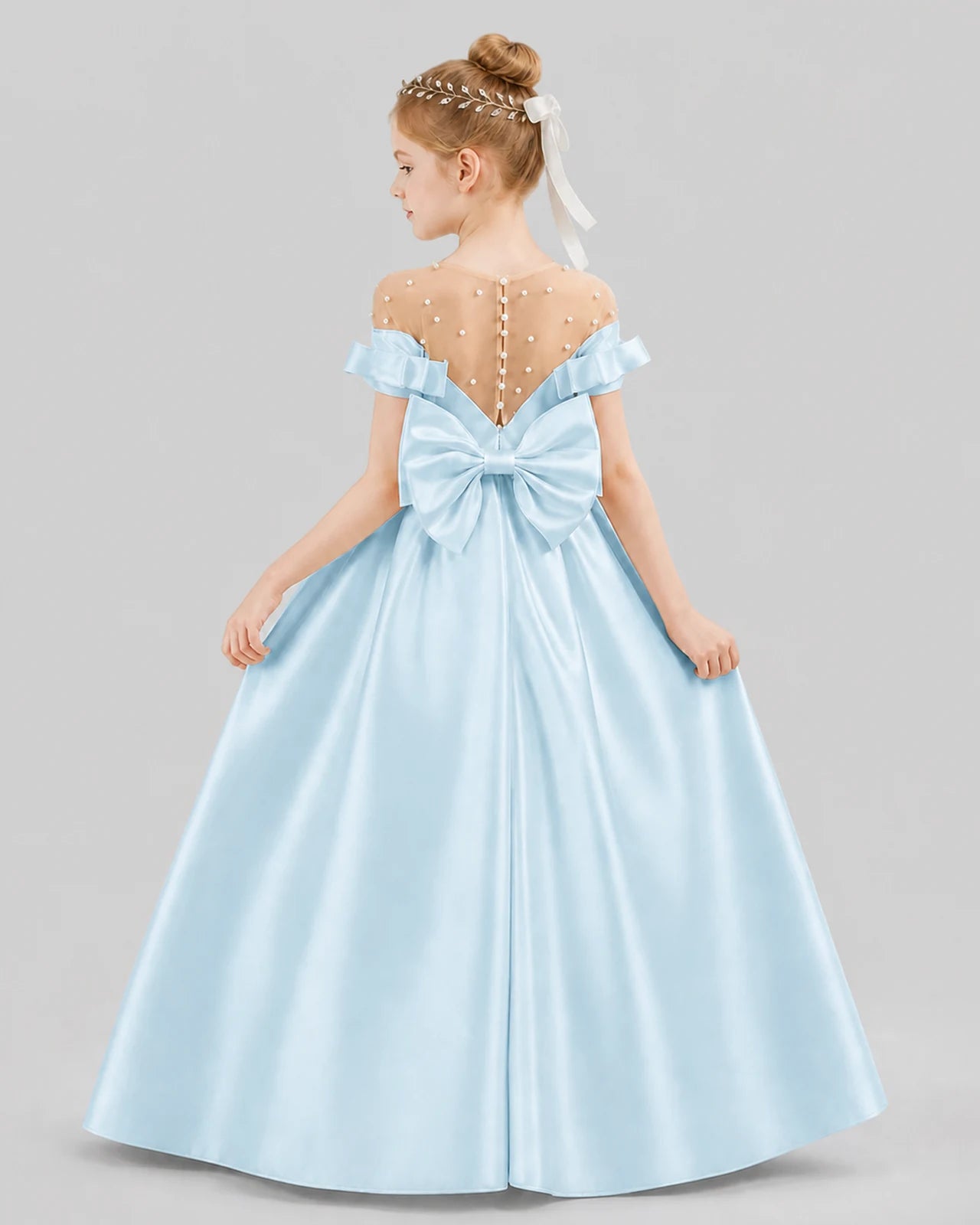 Baby Blue Ball Gown Girls Formal Dresses Back
