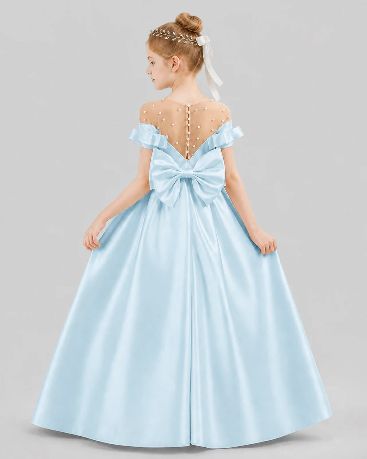 Baby Blue Ball Gown Girls Formal Dresses Back
