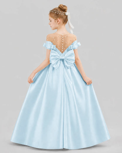 Baby Blue Ball Gown Girls Formal Dresses Back