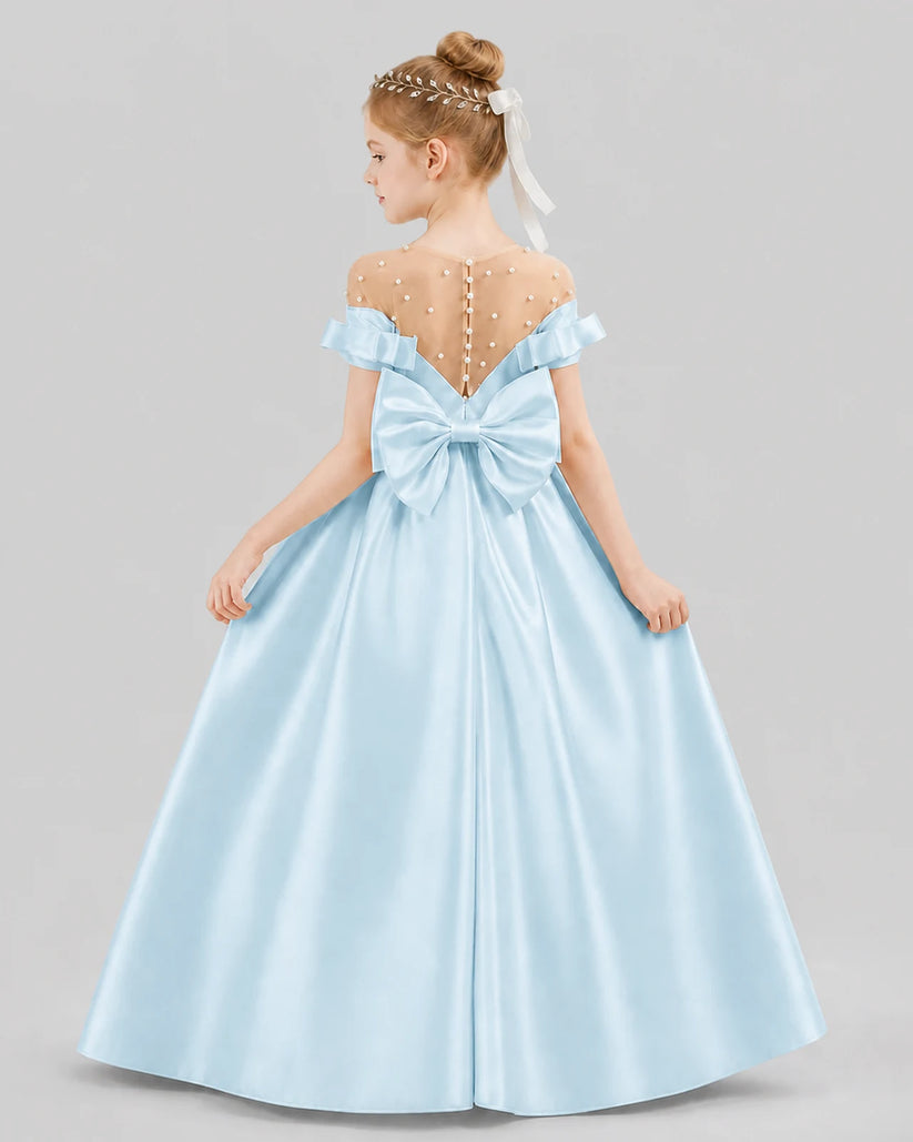Baby Blue Ball Gown Girls Formal Dresses Back
