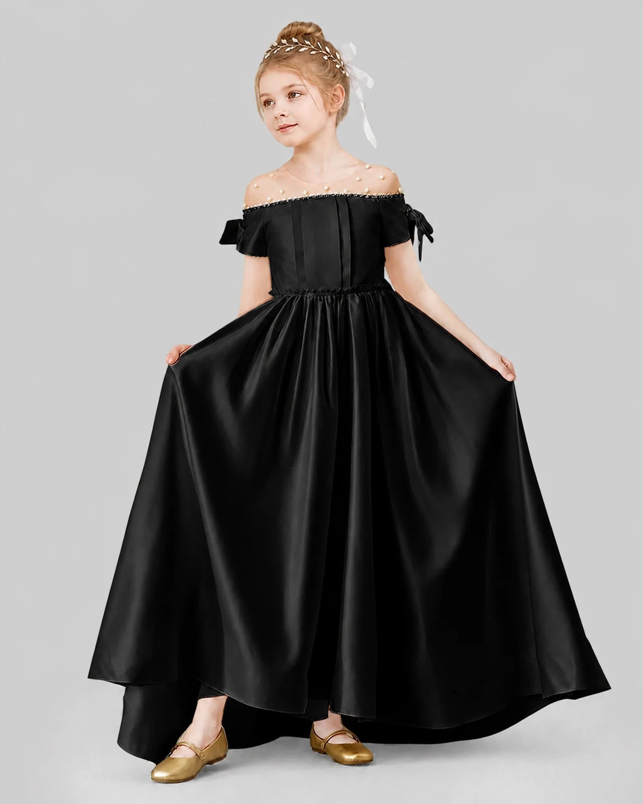 Black Ball Gown Girls Formal Dresses Front