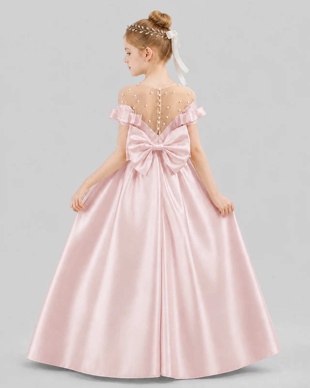 Blush Pink Ball Gown Girls Formal Dresses Back