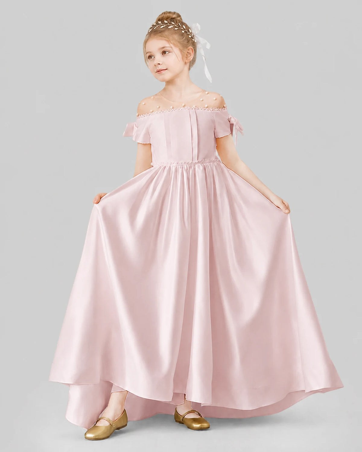Blush Pink Ball Gown Girls Formal Dresses Front