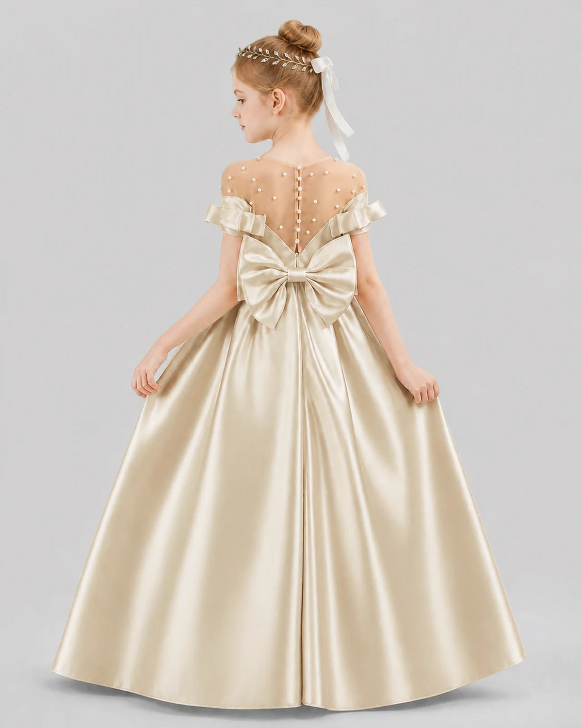 Champagne Ball Gown Girls Formal Dresses Back