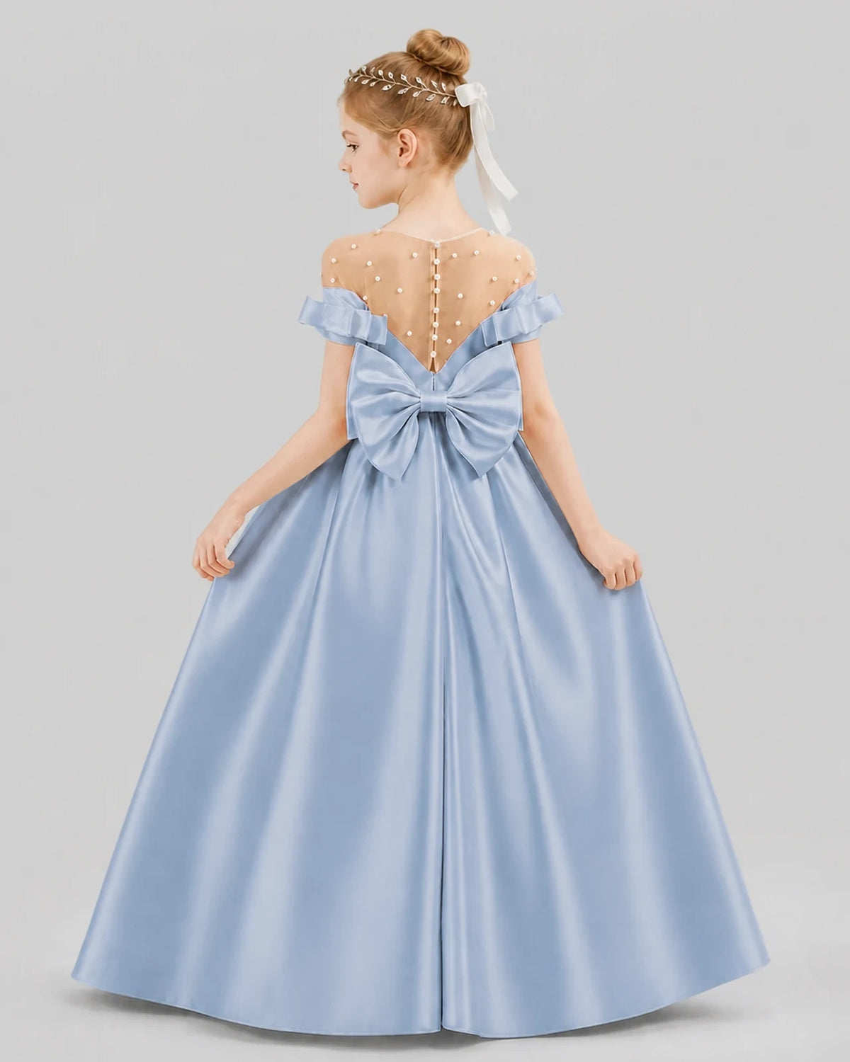 Dusty Blue Ball Gown Girls Formal Dresses Back