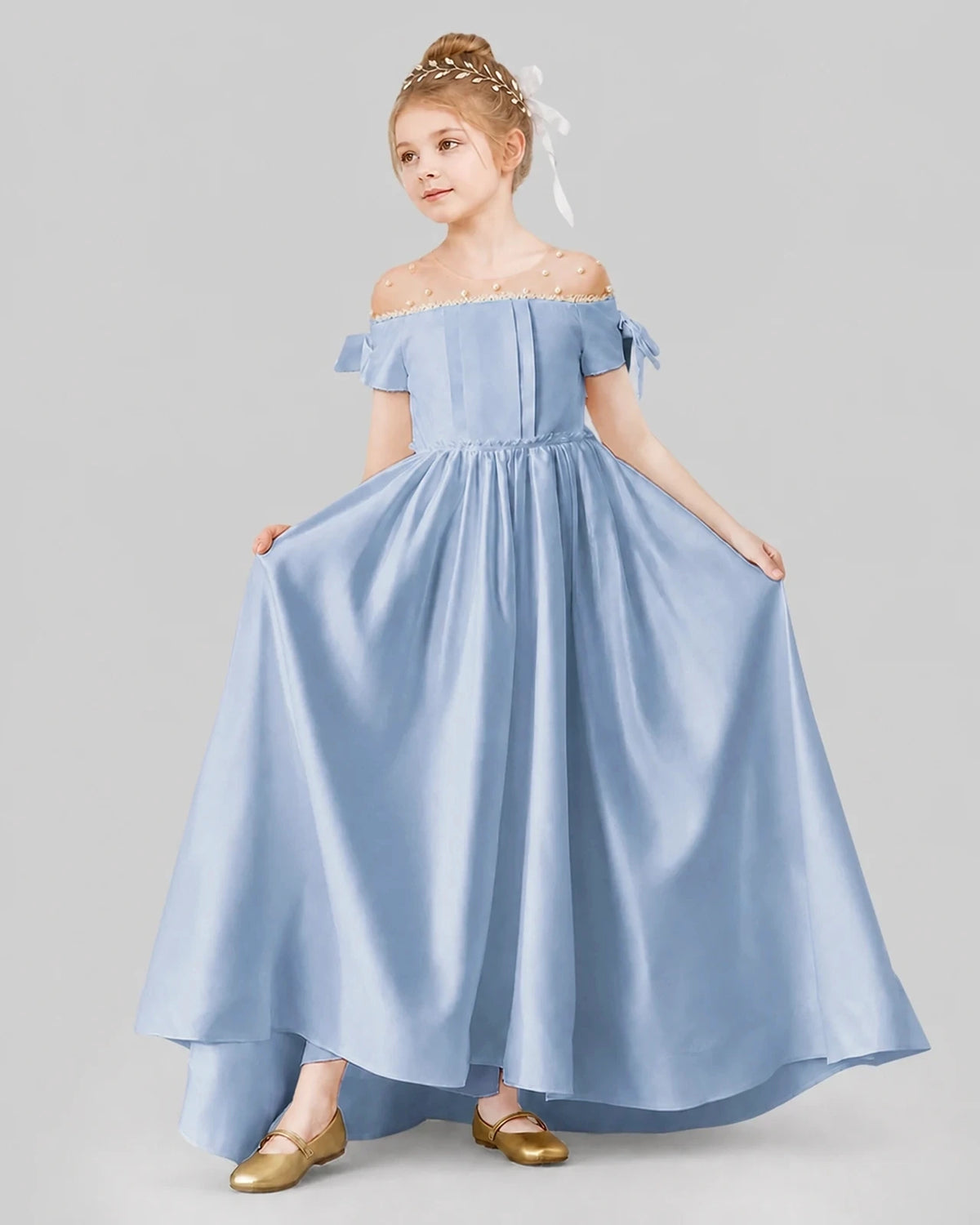 Dusty Blue Ball Gown Girls Formal Dresses Front