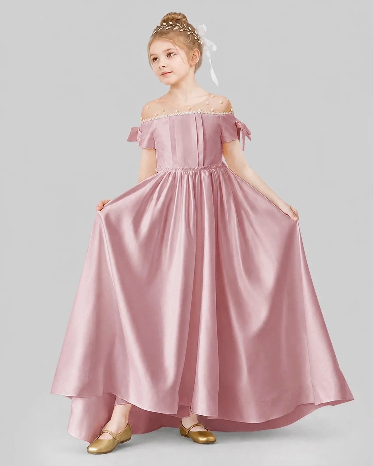Dusty Rose Ball Gown Girls Formal Dresses Front