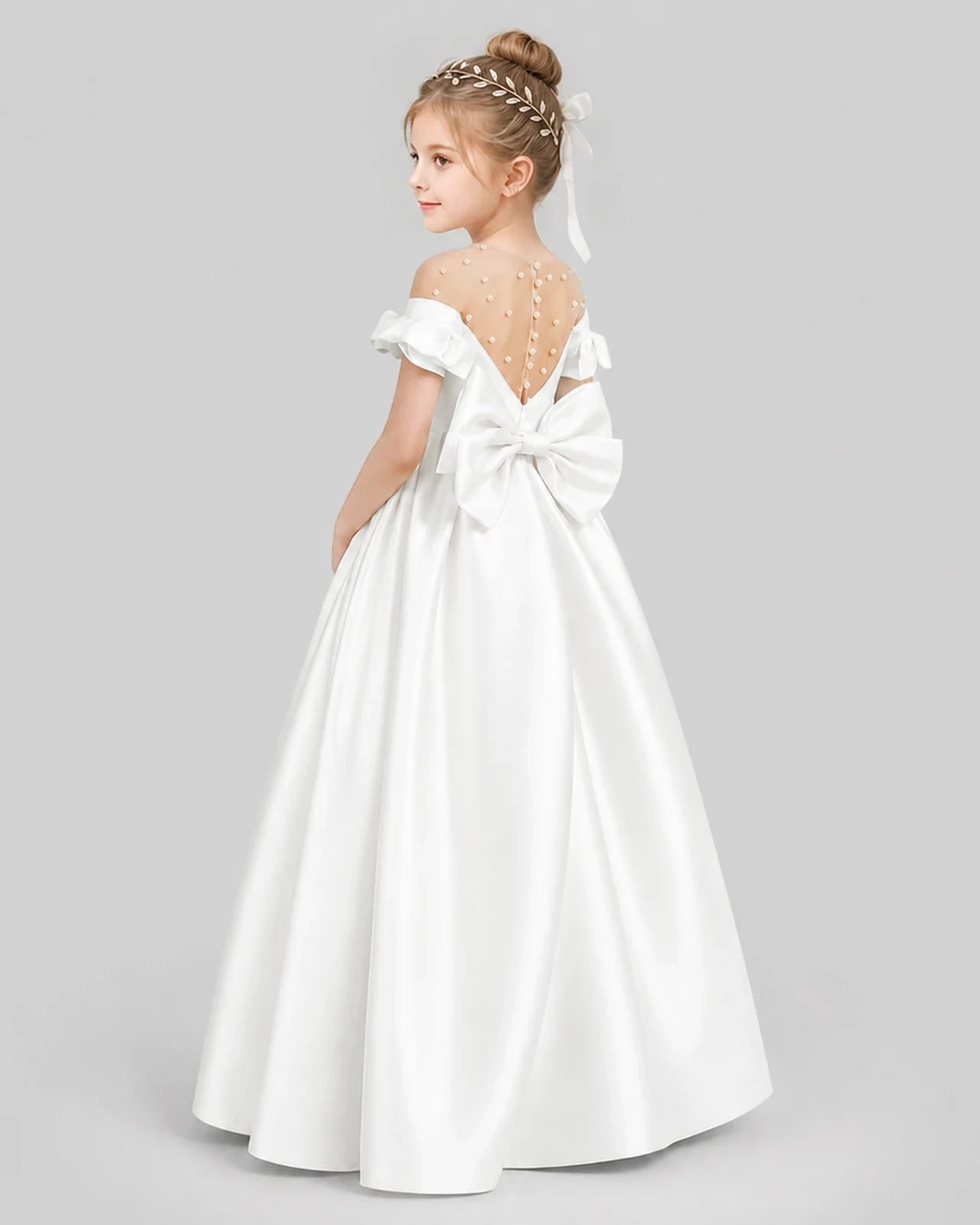 Ivory Ball Gown Girls Formal Dresses Pose