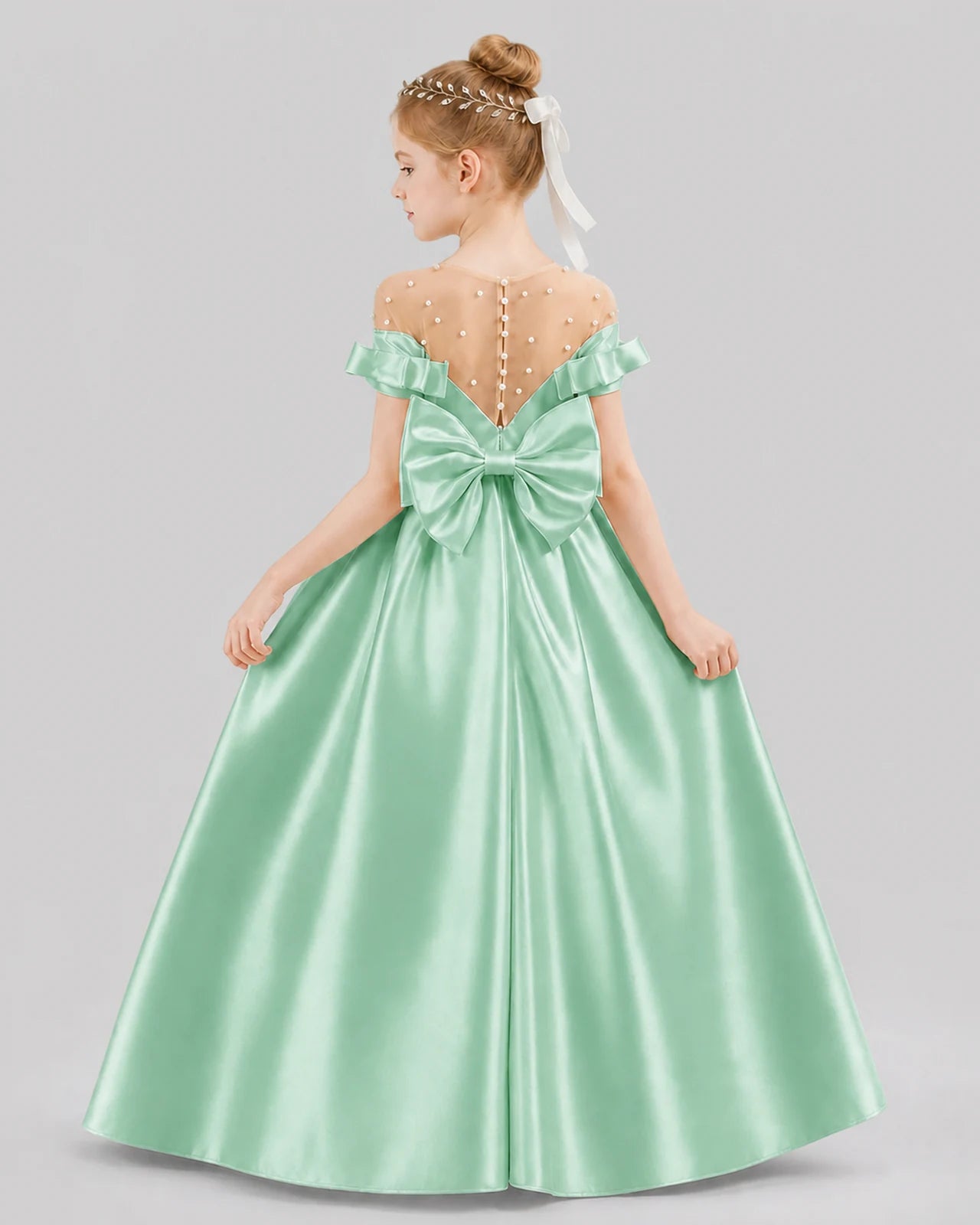 Mint Green Ball Gown Girls Formal Dresses Back