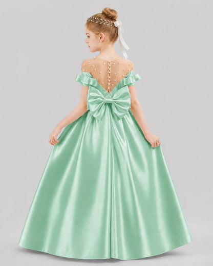 Mint Green Ball Gown Girls Formal Dresses Back