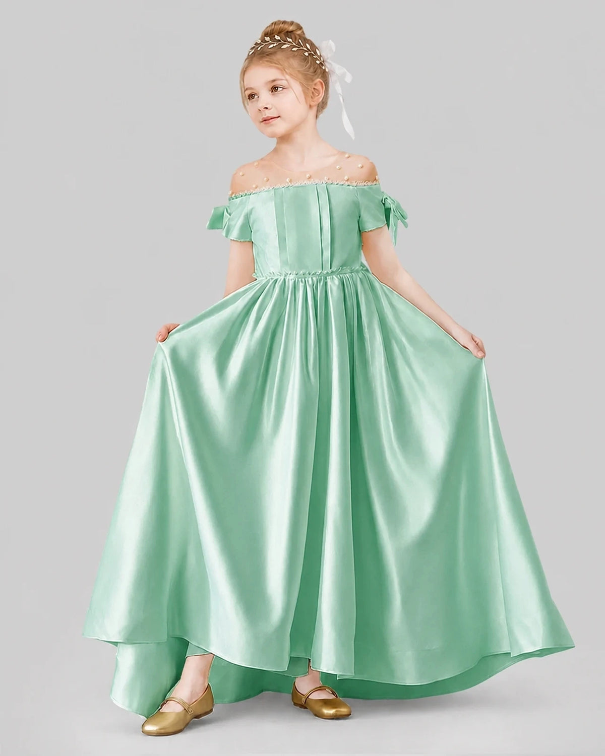 Mint Green Ball Gown Girls Formal Dresses Front