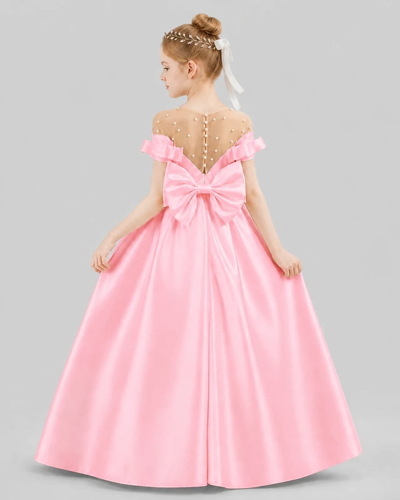 Pink Ball Gown Girls Formal Dresses Back
