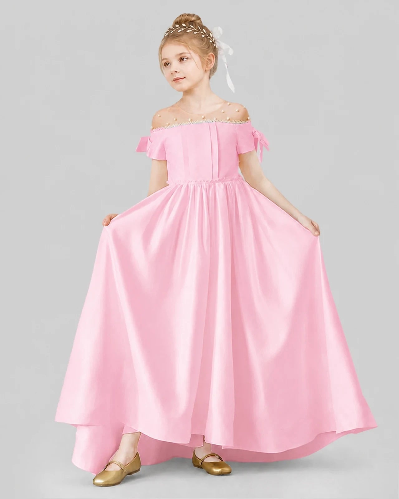 Pink Ball Gown Girls Formal Dresses Front
