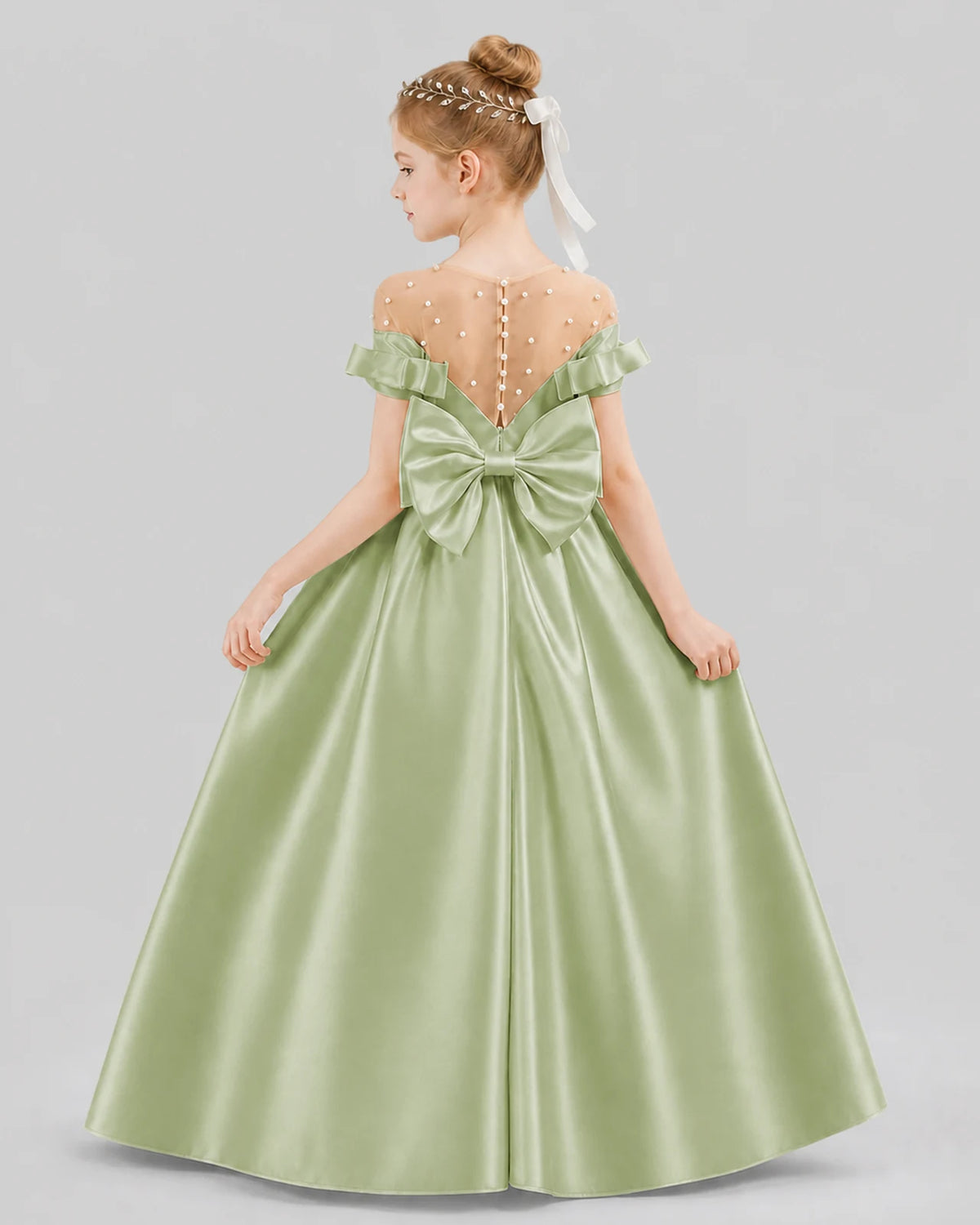 Sage Green Ball Gown Girls Formal Dresses Back