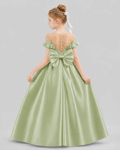 Sage Green Ball Gown Girls Formal Dresses Back