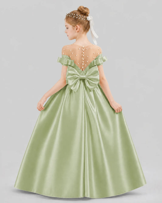 Sage Green Ball Gown Girls Formal Dresses Back