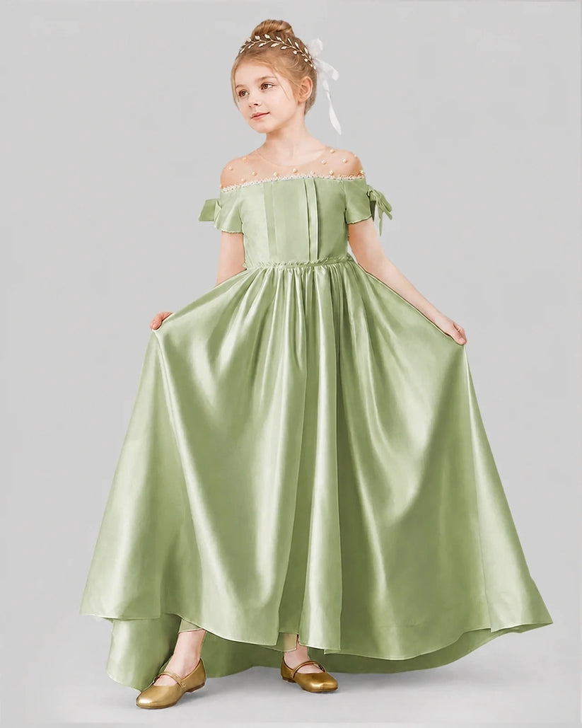 Sage Green Ball Gown Girls Formal Dresses Front
