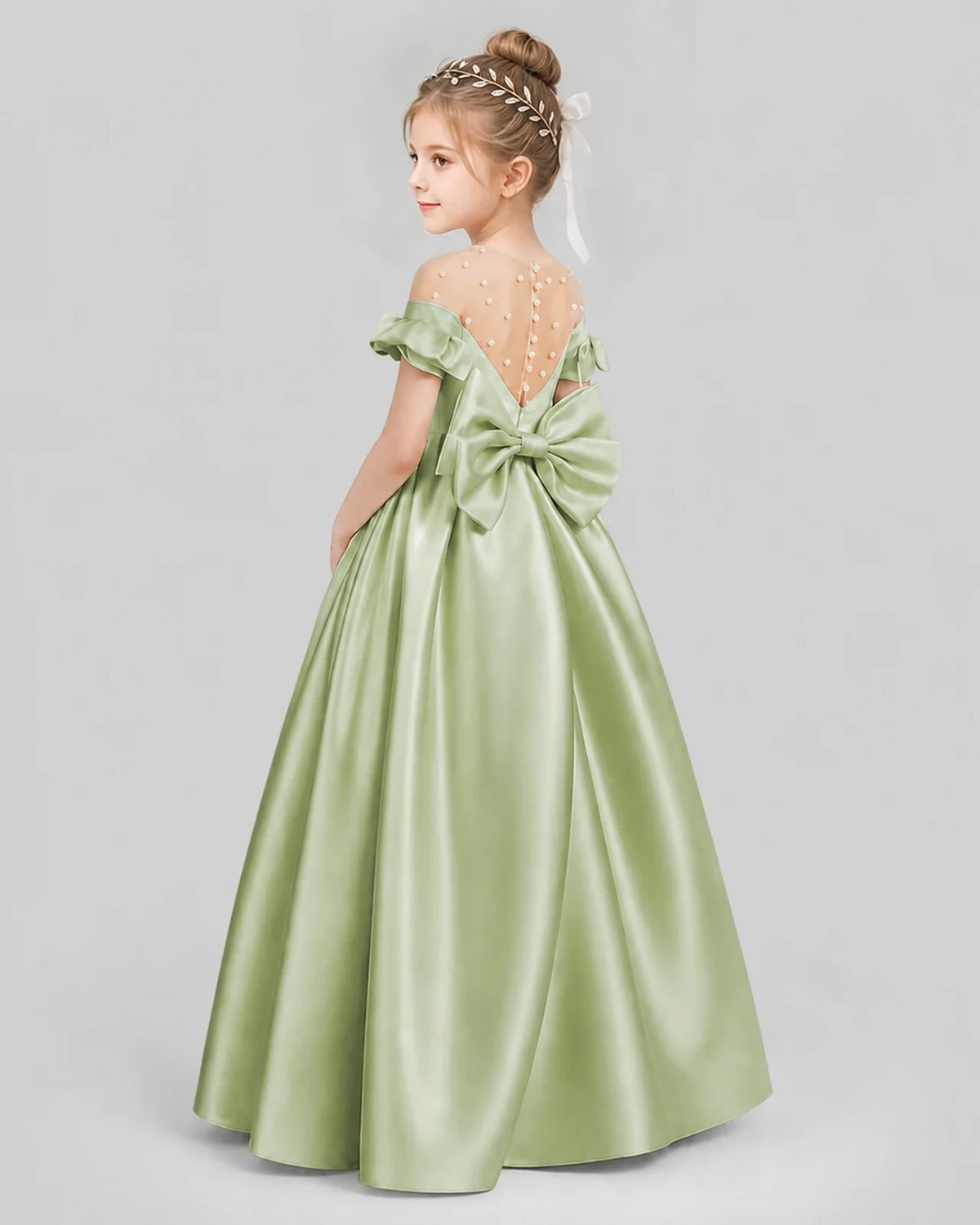 Sage Green Ball Gown Girls Formal Dresses Pose