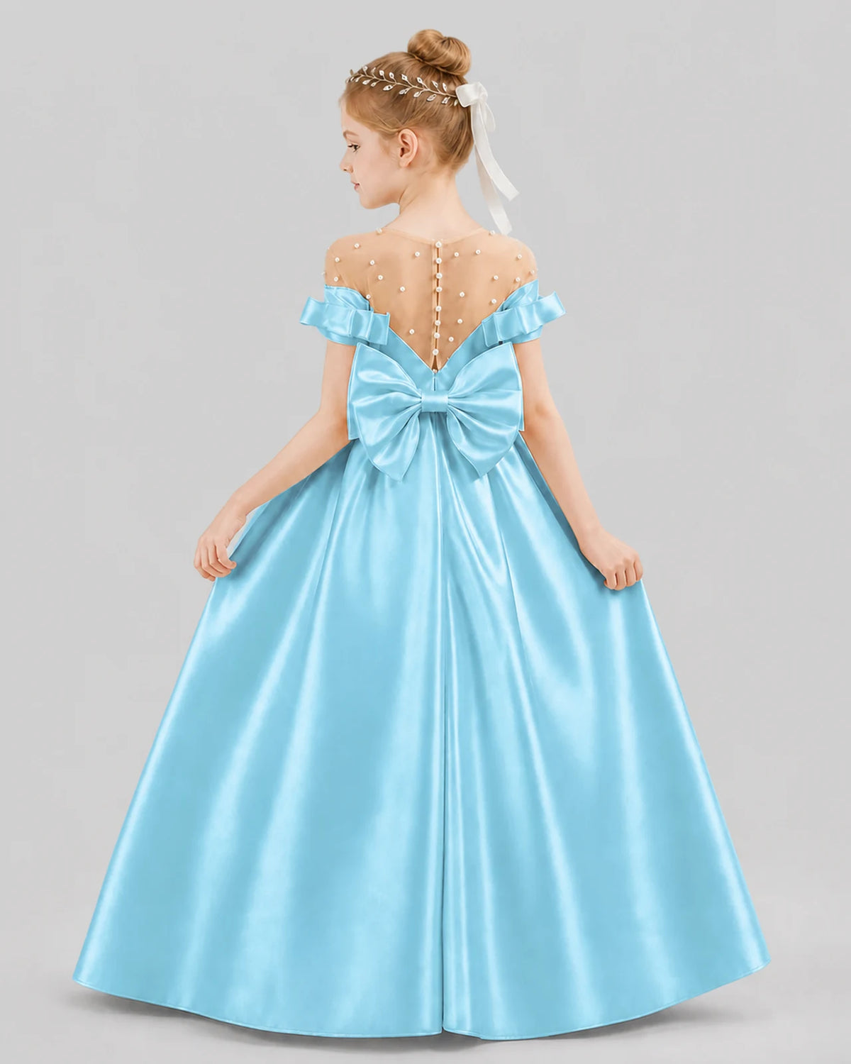 Sky Blue Ball Gown Girls Formal Dresses Back