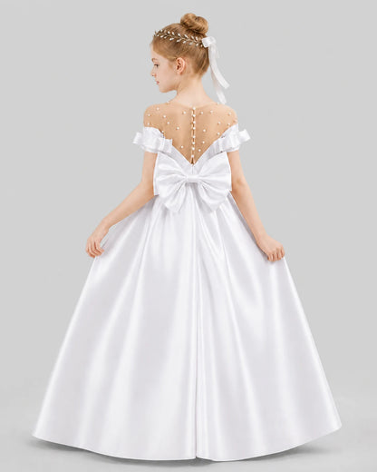 White Ball Gown Girls Formal Dresses Back