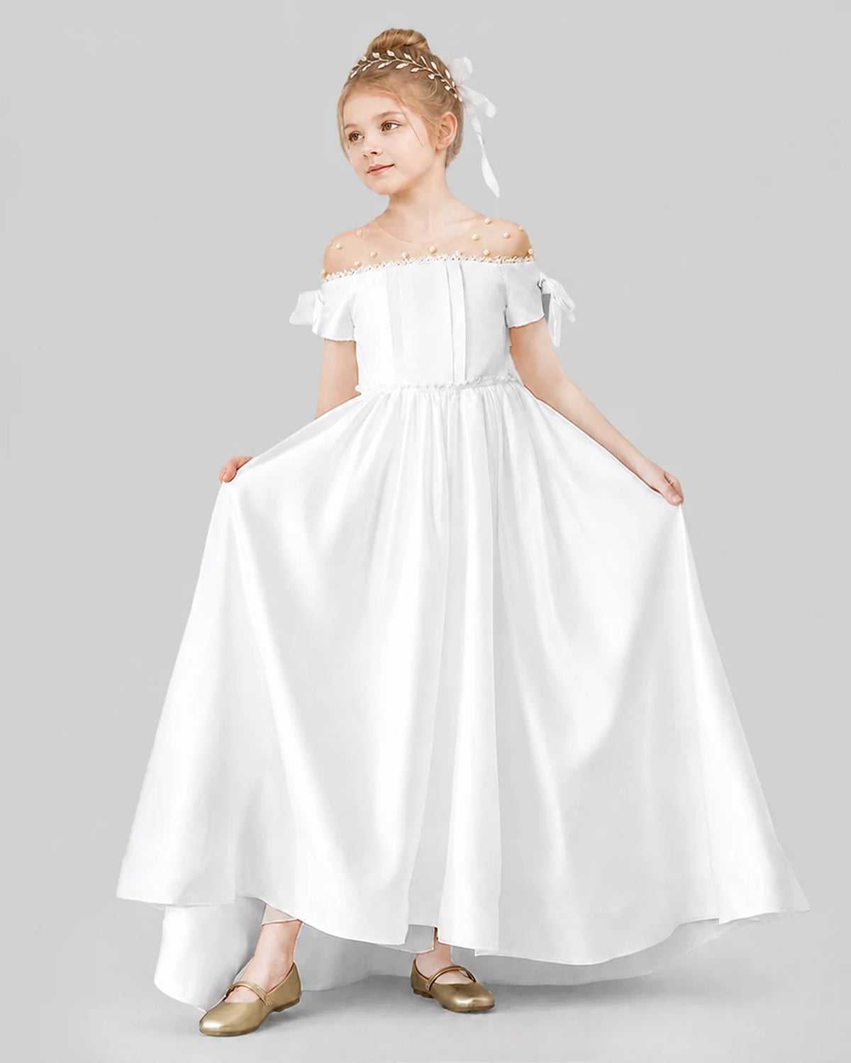 White Ball Gown Girls Formal Dresses Front