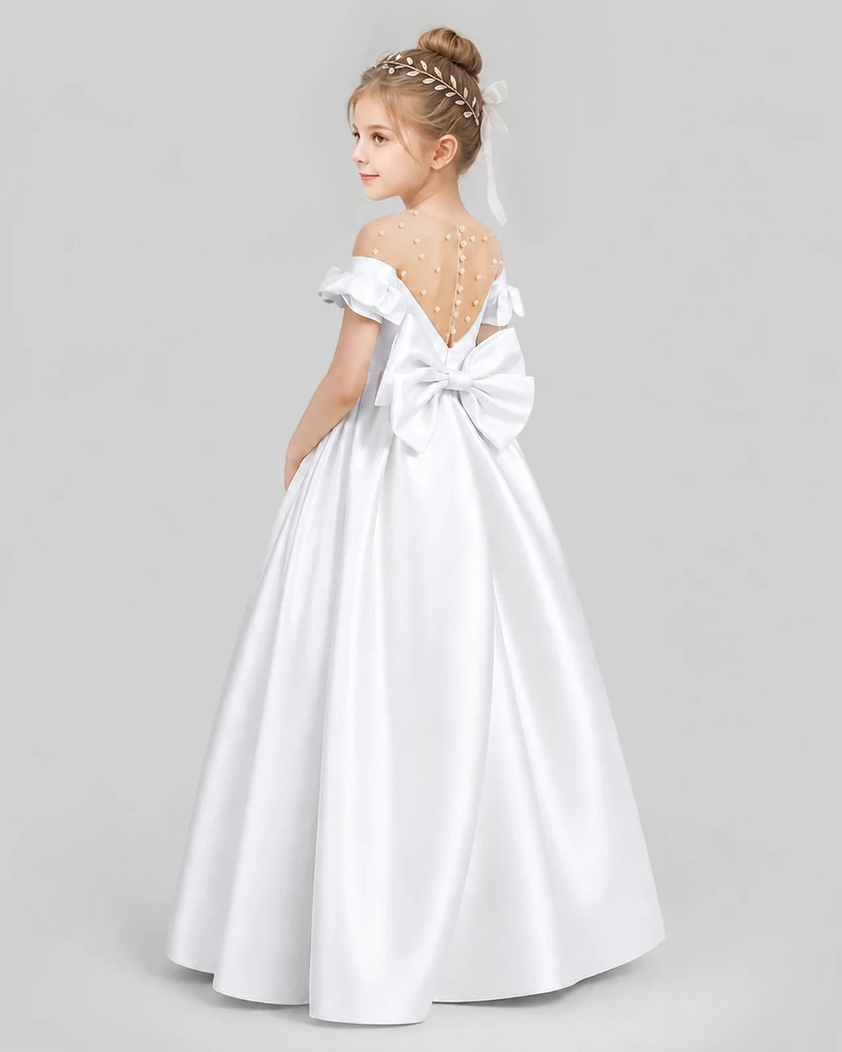 White Ball Gown Girls Formal Dresses Pose