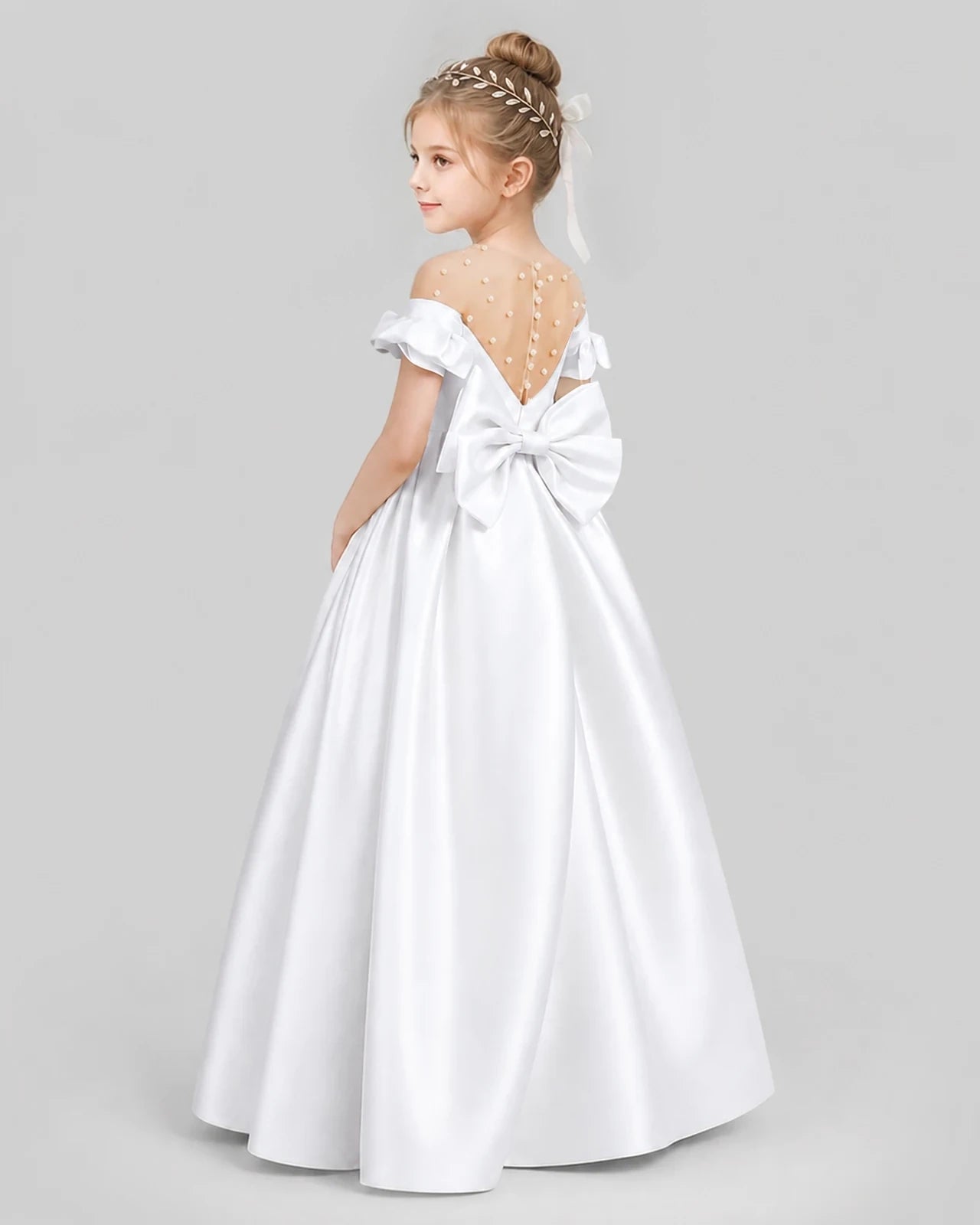 White Ball Gown Girls Formal Dresses Pose