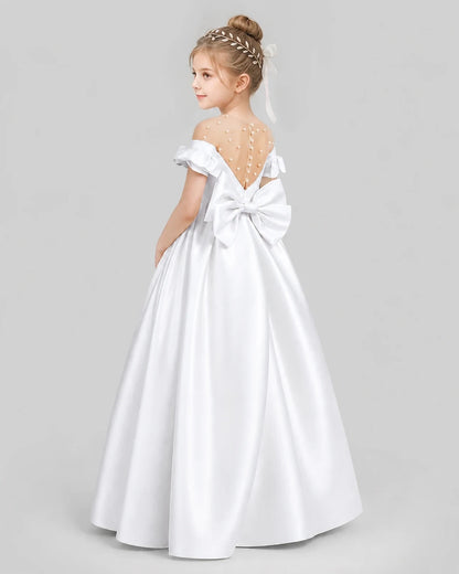 White Ball Gown Girls Formal Dresses Pose