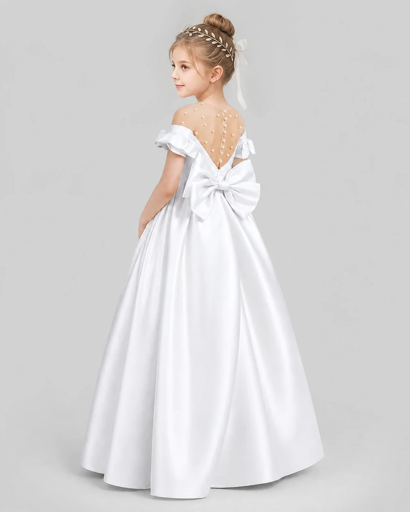 White Ball Gown Girls Formal Dresses Pose