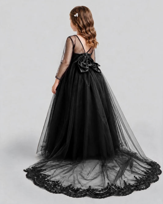 Black Ball Gown Girls Pageant Dresses Back