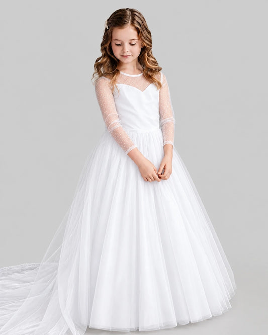 White Ball Gown Girls Pageant Dresses Front