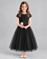 Black A-line Flower Girl Dresses Front