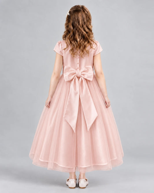 Blush Pink A-line Flower Girl Dresses Back