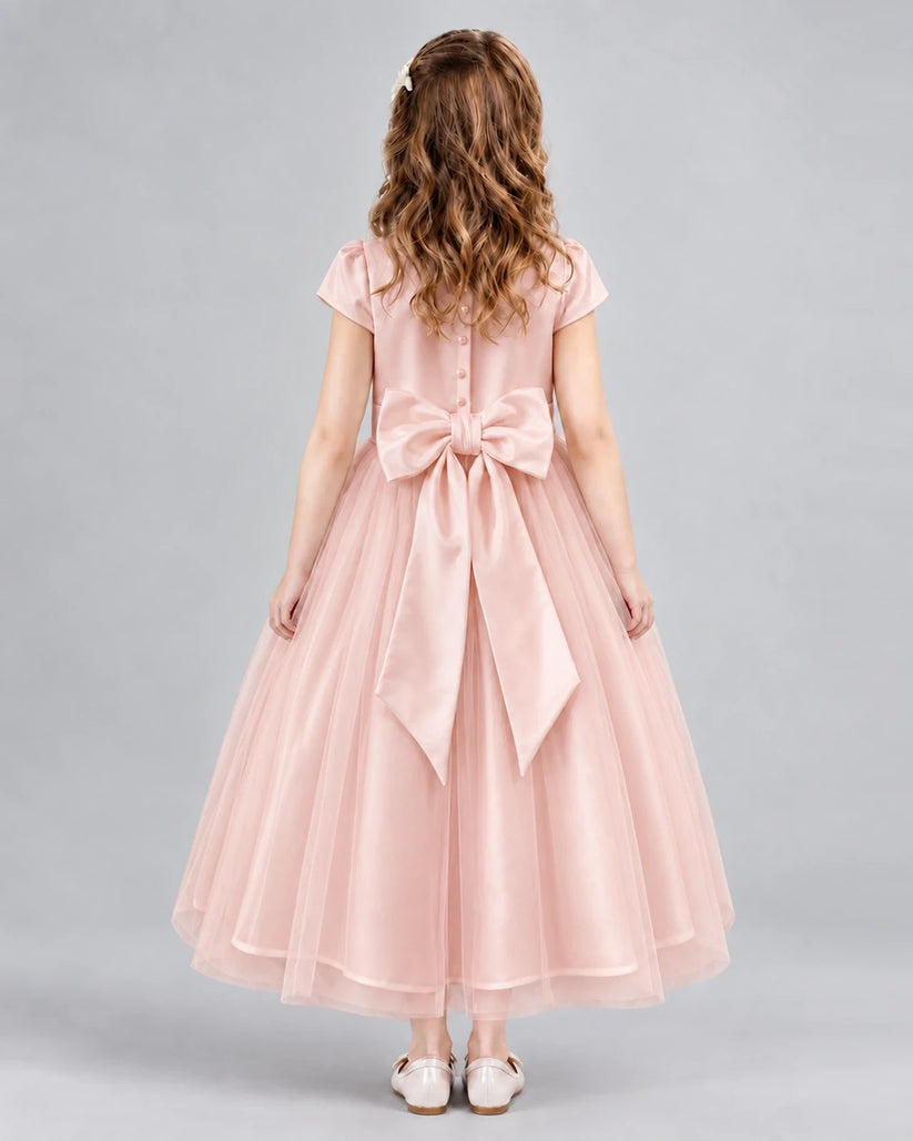 Blush Pink A-line Flower Girl Dresses Back