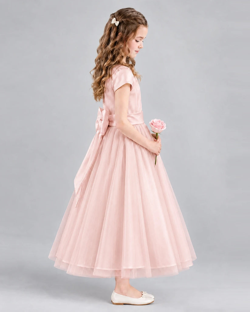 Blush Pink A-line Flower Girl Dresses Side